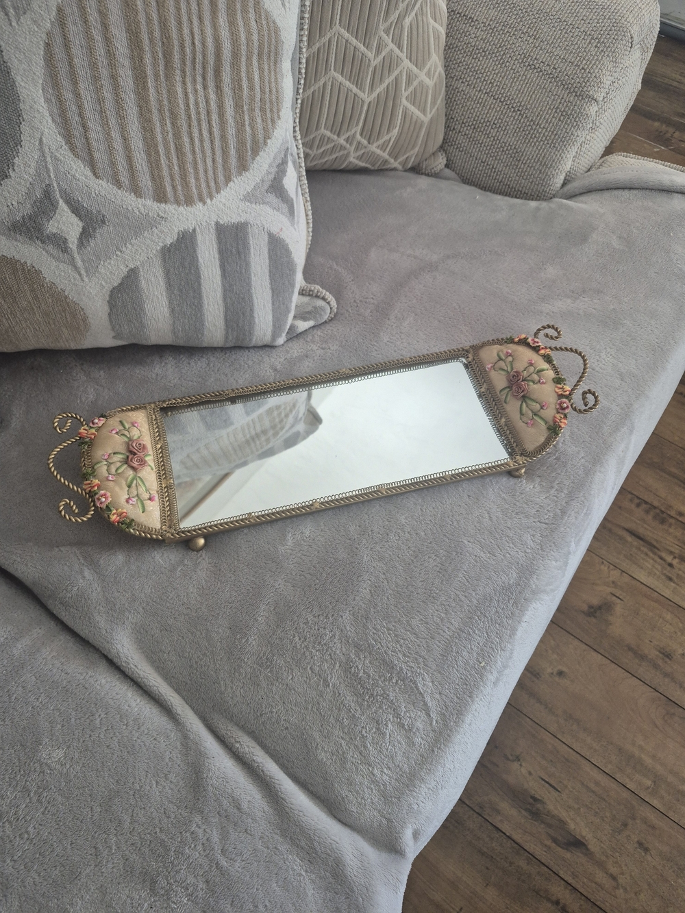 Vintage Floral Mirror Tray